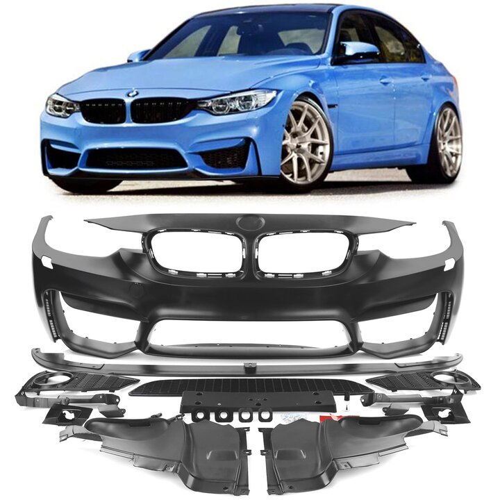 EVO look voorbumper met front lip passend voor BMW 3 serie F30 en F31 met parkeersensoren