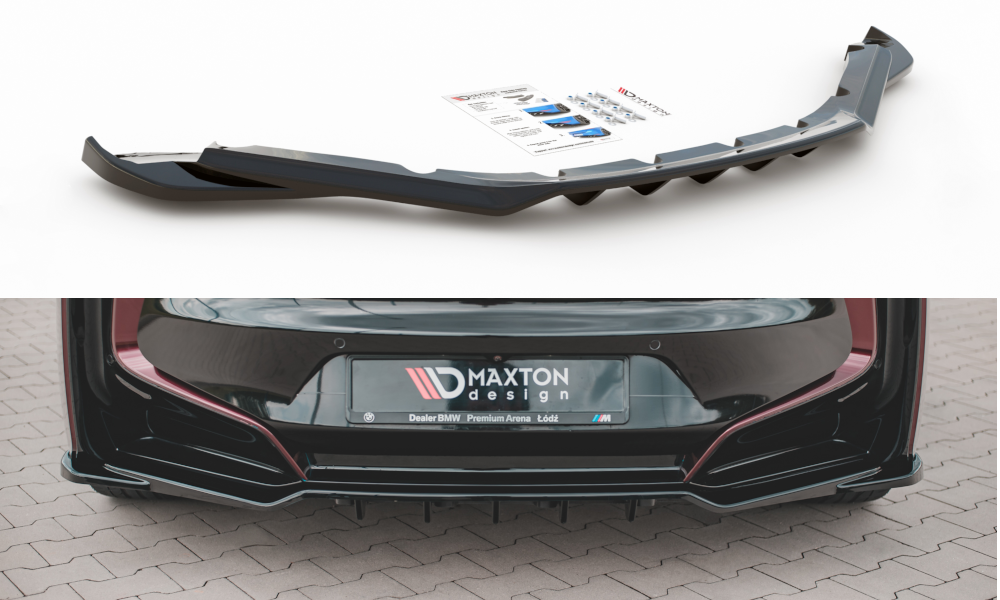 Glanzend zwarte splitter met vinnen passend voor BMW i8 Maxton Design
