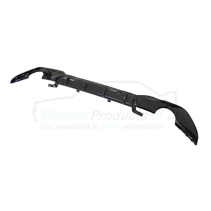 Glanzend zwarte diffuser met carbon inleg passend voor BMW 3 serie G20 en G21 competition model 2019 - 2022