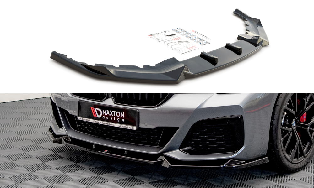 Glanzend zwarte frontsplitter V1 passend BMW 5 serie G30 LCI en G31 LCI met M pakket voorbumper Maxton Design