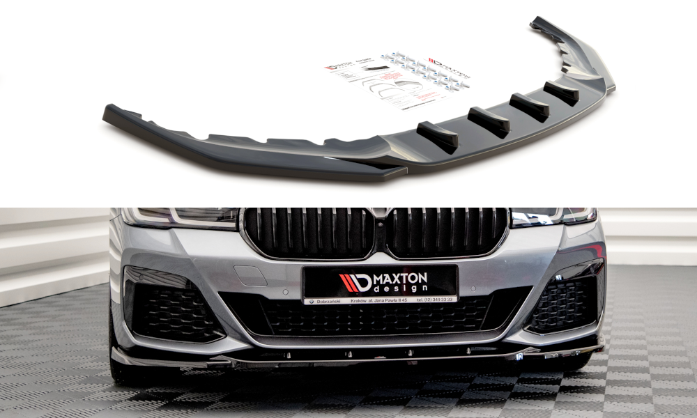 Glanzend zwarte frontsplitter V2 passend BMW 5 serie G30 LCI en G31 LCI met M pakket voorbumper Maxton Design