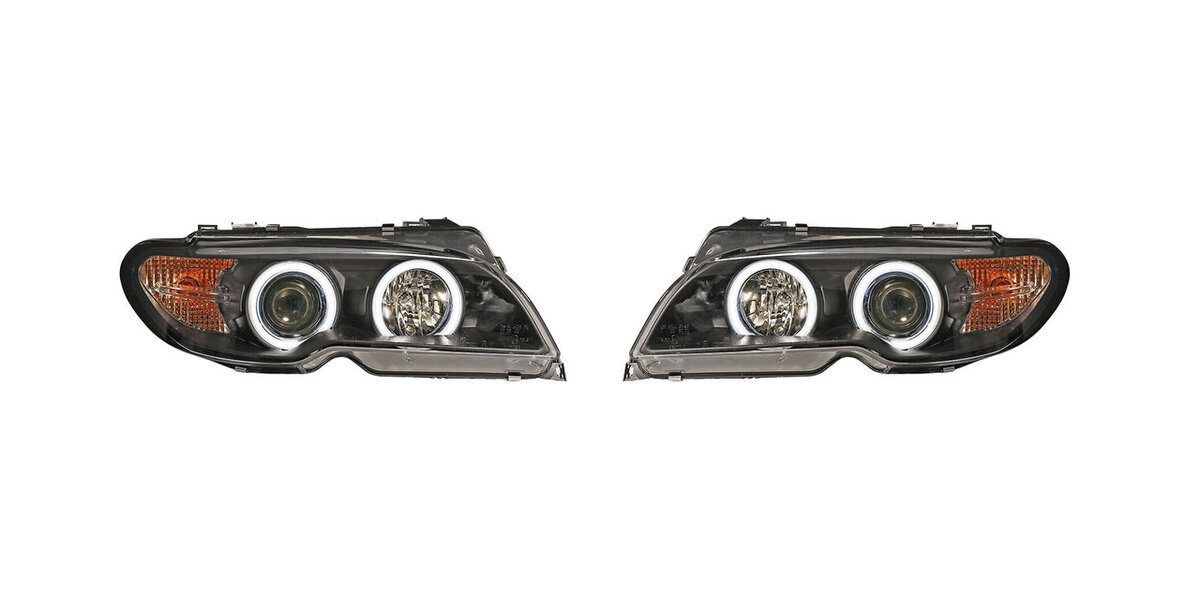 Koplampen CCFL Angel Eyes halogeen passend voor BMW 3 serie E46 coupe en cabrio facelift 2003 - 2006