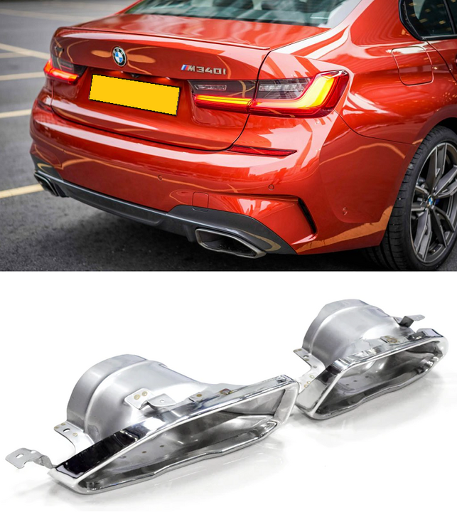M340i look uitlaat eindstukken zilver passend voor BMW 3 serie G20 en G21