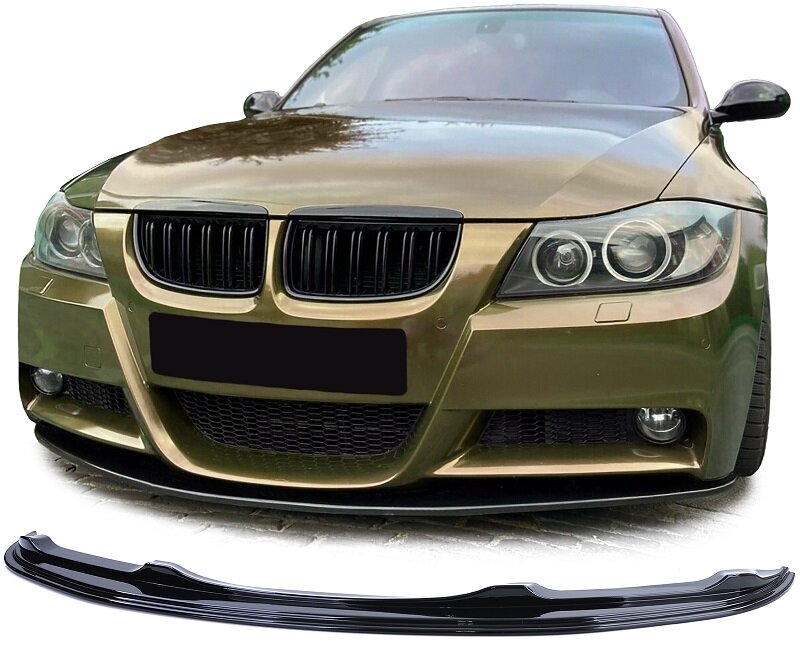 Front spoiler glanzend zwart passend voor BMW 3 serie E90 en E91 model 2005 - 2008 met M pakket voorbumper