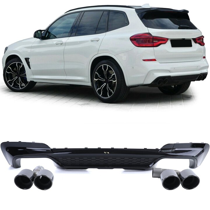 Diffuser performance look glanzend zwart met sierstukken passend voor BMW X3 G01 3.0d en 3.0i