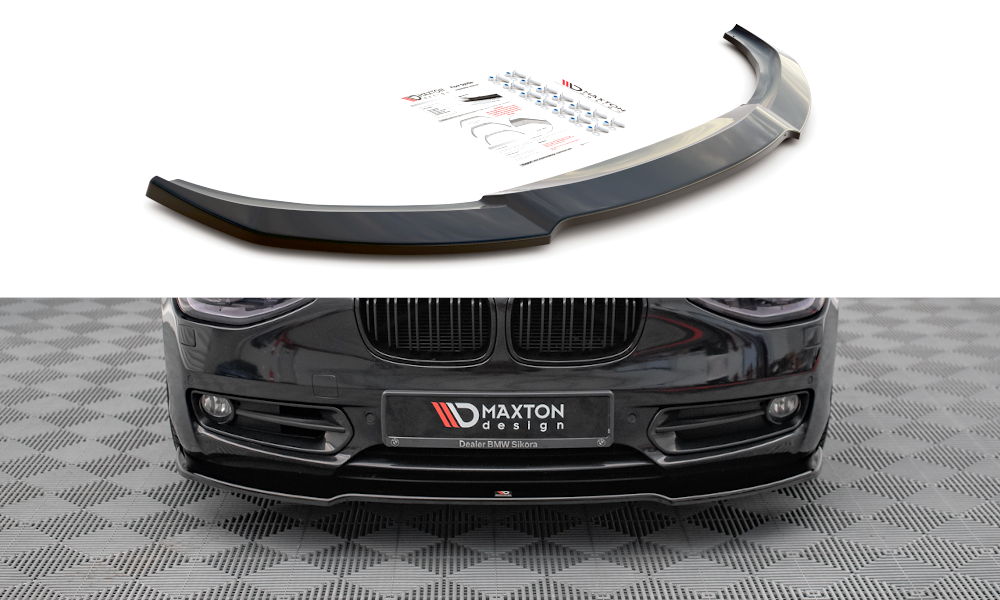 Frontspoiler V1 glanzend zwart passend voor BMW 1 serie F20 en F21 model 2012 - 2015 met standaard voorbumper Maxton Design
