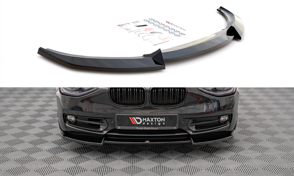 Frontspoiler V2 glanzend zwart passend voor BMW 1 serie F20 en F21 model 2012 - 2015 met standaard voorbumper Maxton Design