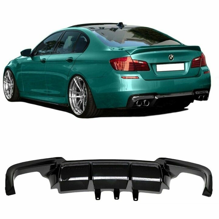 EVO look diffuser vier uitlaten glanzend zwart passend voor BMW 5 serie F10 en F11 met M pakket achterbumper
