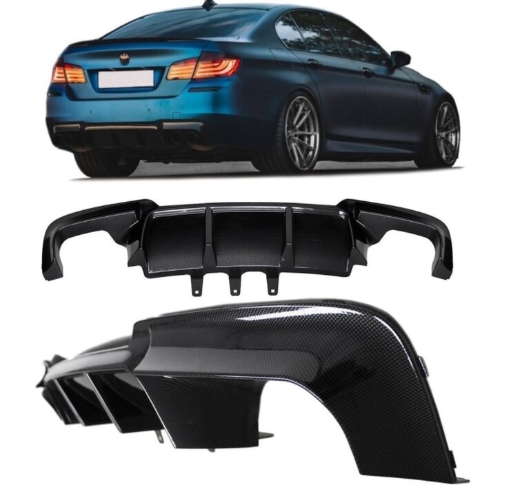 Diffuser EVO look carbon look passend voor BMW 5 serie F10 met M pakket achterbumper