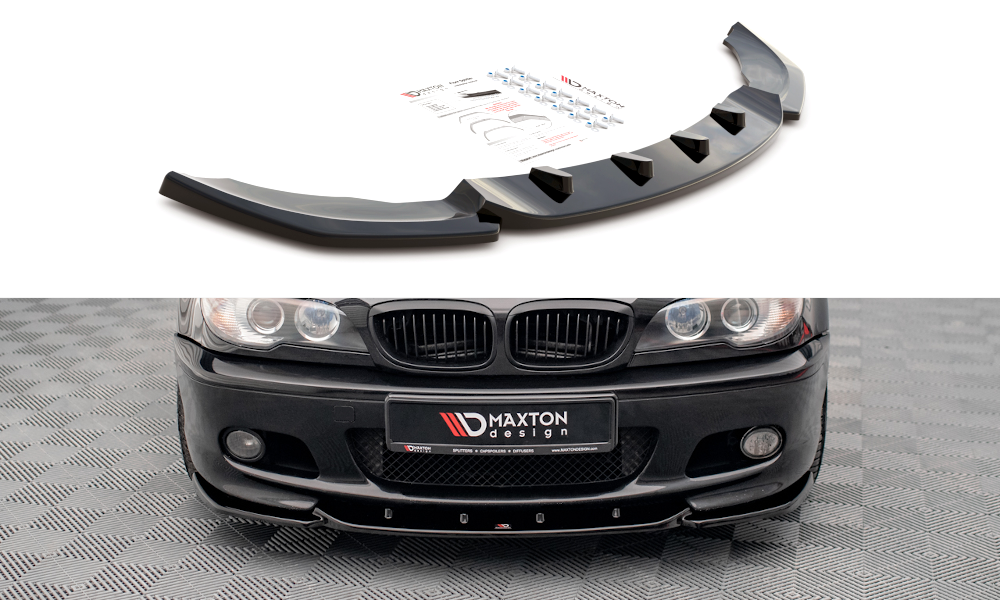 Glanzend zwarte frontsplitter V2 passend voor BMW 3 serie E46 coupe en cabrio met M pakket voorbumper Maxton Design