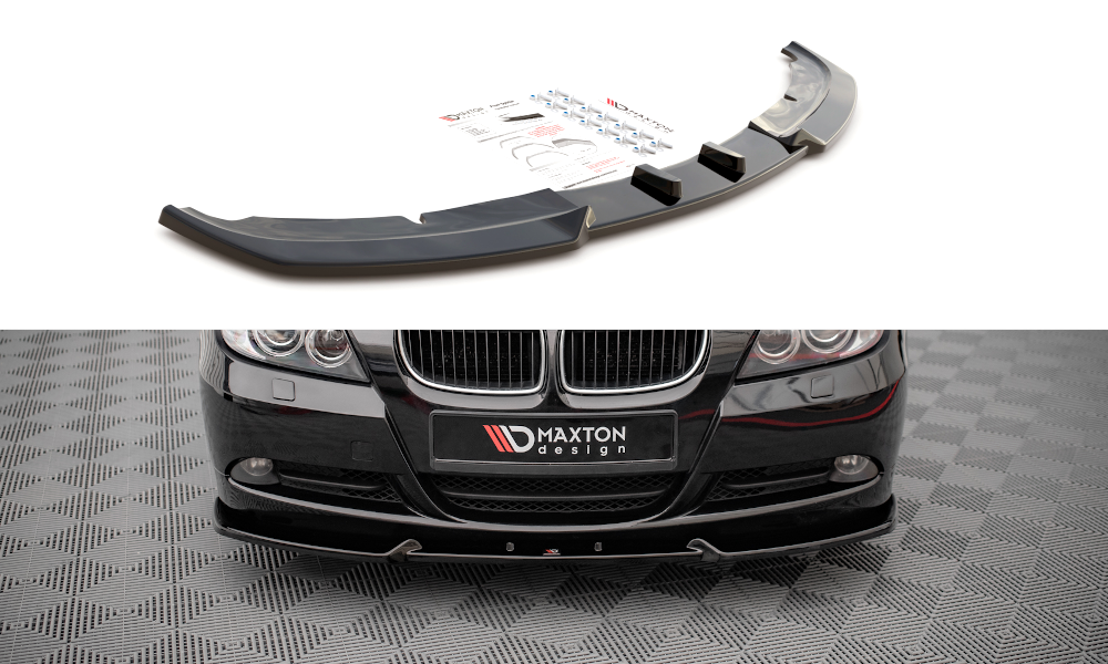 Maxton Design front spoiler V1 glanzend zwart passend voor BMW 3 serie E90 en E91 model 2005 - 2008 met standaard voorbumper