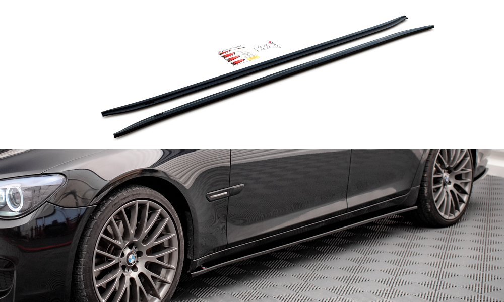 Glanzend zwarte sideskirt aanzet passend voor BMW 7 serie F01 met M pakket Maxton Design