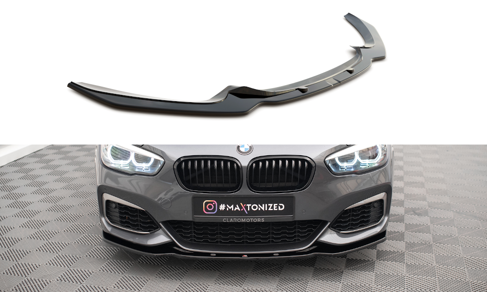 Maxton Design front spoiler V1 glanzend zwart passend voor BMW 1 serie F20 LCI en F21 LCI met M pakket voorbumper