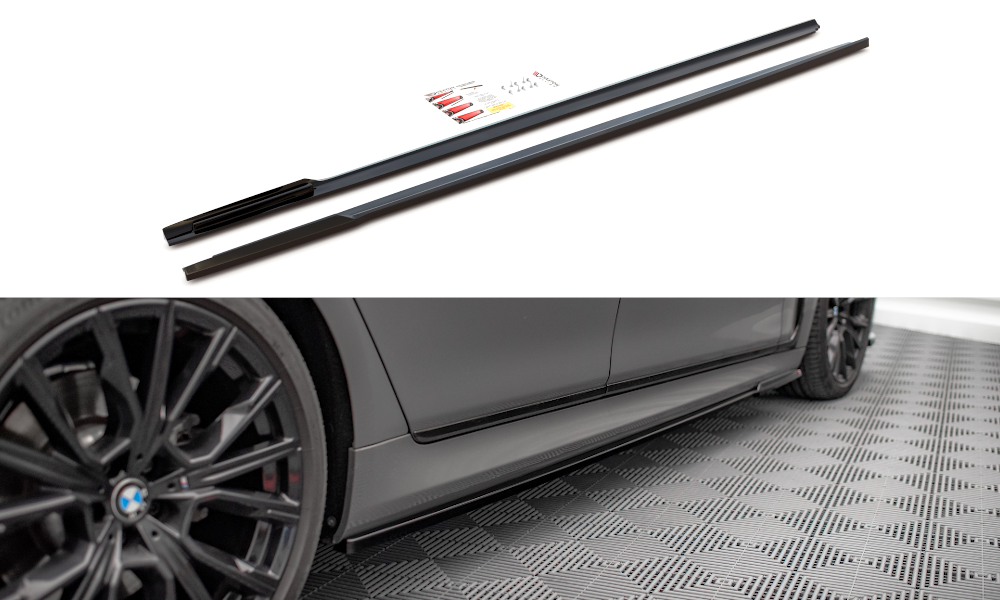 Sideskirt aanzets glanzend zwart passend voor BMW 7 serie G11 LCI met M pakket sideskirts model 2019 - 2023 Maxton Design