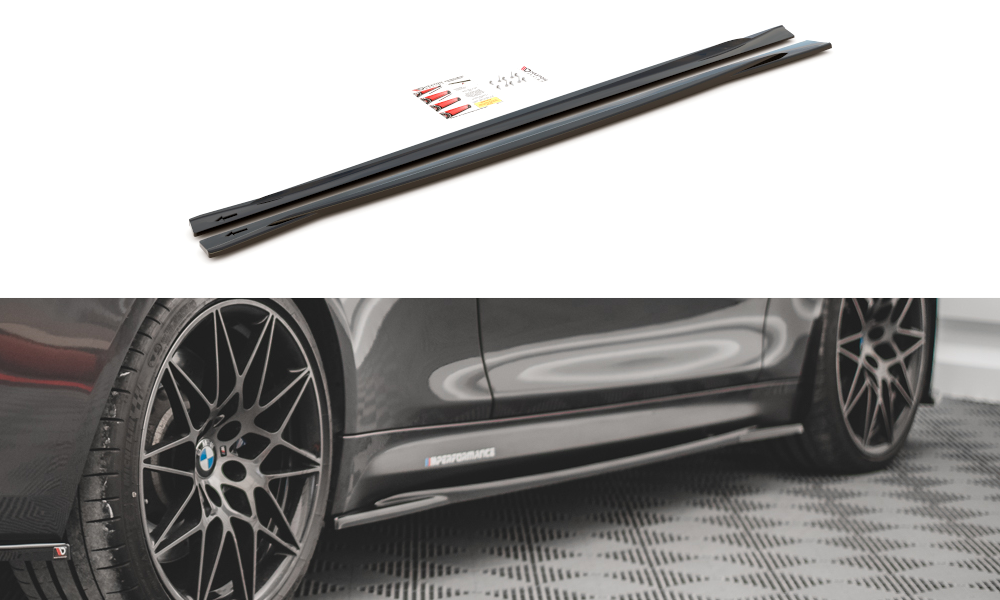 Sideskirt aanzets glanzend zwart passend voor BMW M3 F80, M4 F82 en M4 F83