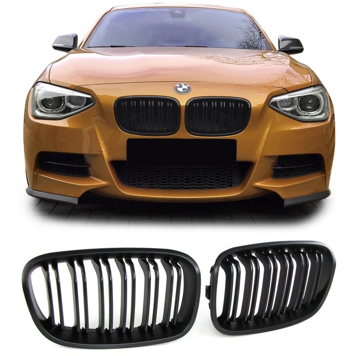 Grillen dubbelspijls glanzend zwart passend voor BMW 1 serie F20 en F21 model 2012 - 2015