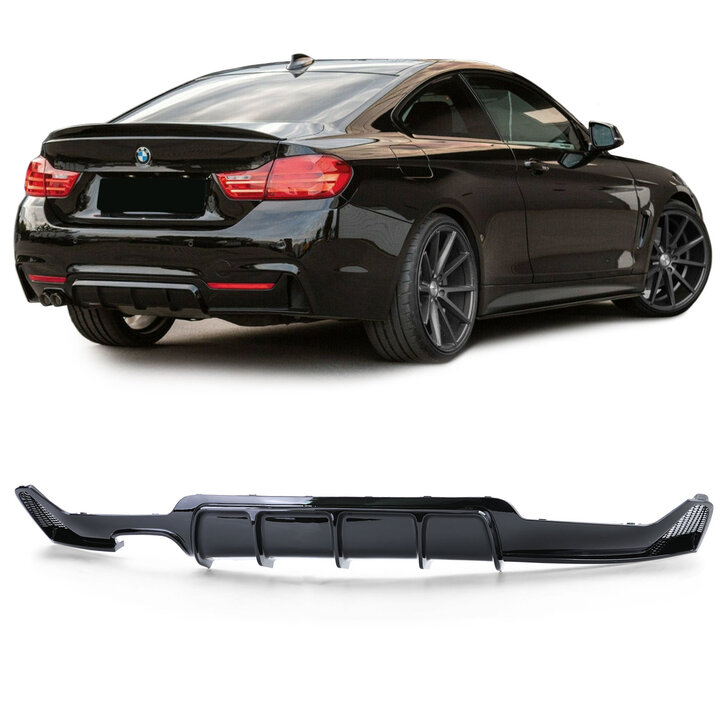 Performance look diffuser uitlaat dubbel links glanzend zwart passend voor BMW 4 serie F32, F33 en F36 met M pakket achterbumper