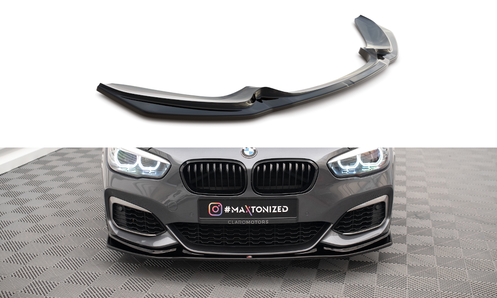 Maxton Design front spoiler V3 glanzend zwart passend voor BMW 1 serie F20 LCI en F21 LCI met M pakket voorbumper