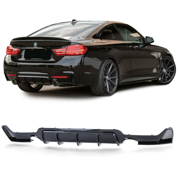 Performance look diffuser 435i en 440i look glanzend zwart passend voor BMW 4 serie F32, F33 en F36 met M pakket achterbumper