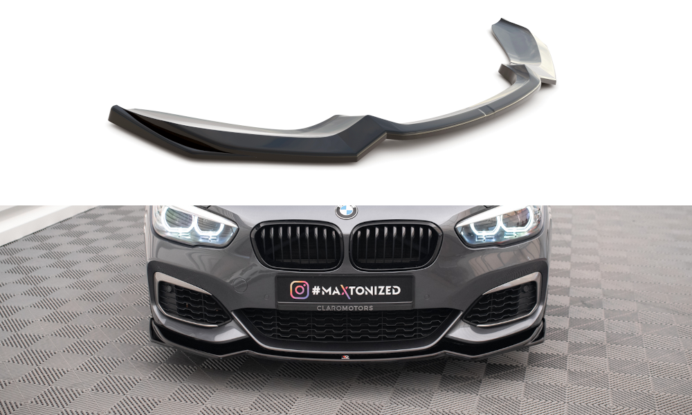 Maxton Design front spoiler V2 glanzend zwart passend voor BMW 1 serie F20 LCI en F21 LCI met M pakket voorbumper