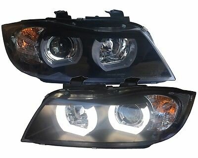Angel eyes koplampen wit LED DTM style passend voor BMW 3 serie E90 en E91 met halogeen koplampen (H7) model 2005 - 2011