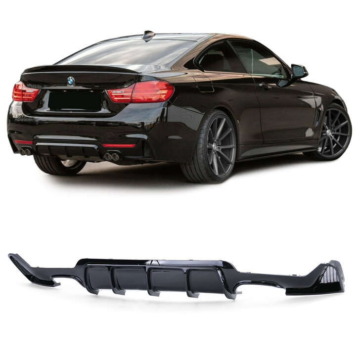 Performance look diffuser vier uitlaten glanzend zwart passend voor BMW 4 serie F32, F33 en F36 met M pakket achterbumper
