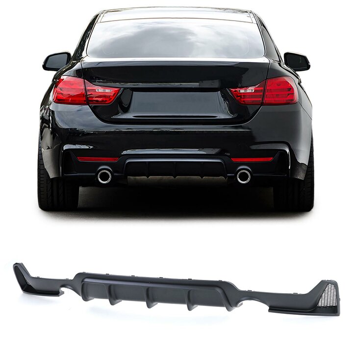Performance look diffuser mat zwart 435i en 440i look passend voor BMW 4 serie F32, F33 en F36 met M pakket achterbumper