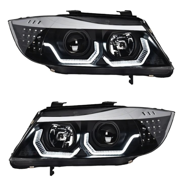 3D LED angel eyes koplampen passend voor BMW 3 serie E90 en E91 met halogeen koplampen (H7) model 2005 - 2008 