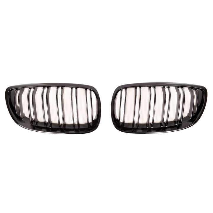 Dubbelspijls glanzend zwarte grillen passend voor BMW 3 serie E92 en E93 model 2006 - 2010