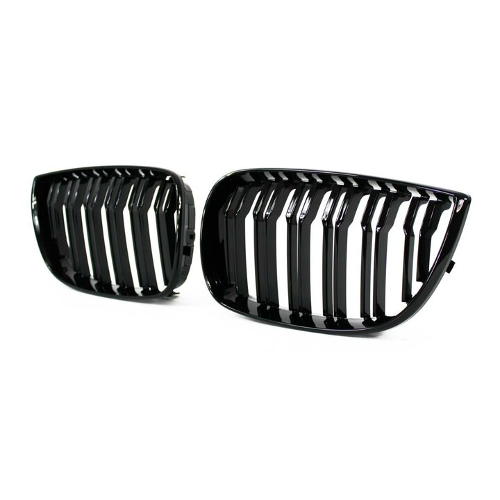Dubbelspijls grillen glanzend zwart passend voor BMW 1 serie E81 en E87