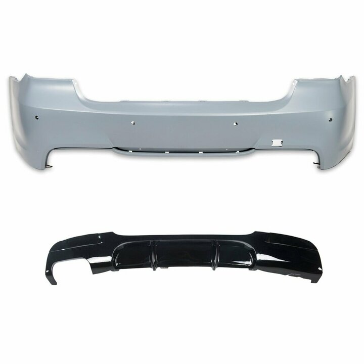 Sportlook achterbumper met glanzend zwarte performance look diffusor passend voor BMW 3 serie E90 en E90 LCI met PDC