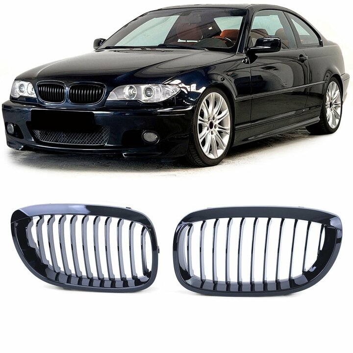 Glanzend zwarte grillen passend voor BMW 3 serie E46 coupe en cabrio facelift model 2003 - 2006