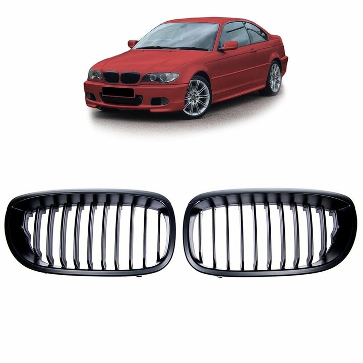 Mat zwarte grillen passend voor BMW 3 serie E46 coupe en cabrio facelift model 2003 - 2006