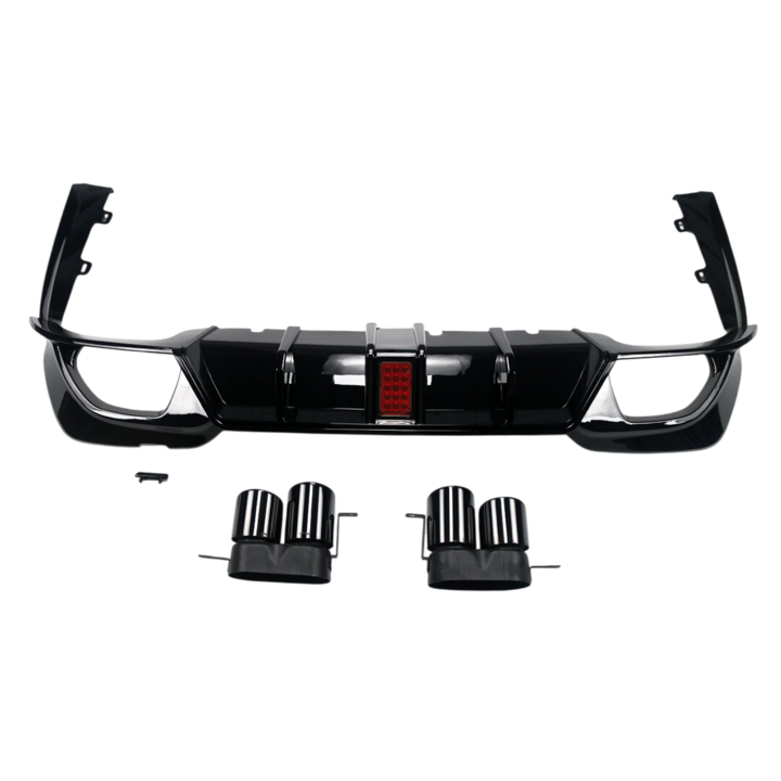 Glanzend zwarte diffuser met sierstukken passend voor BMW 3 serie G20 en G21 model 2019 - 2022 met M pakket achterbumper