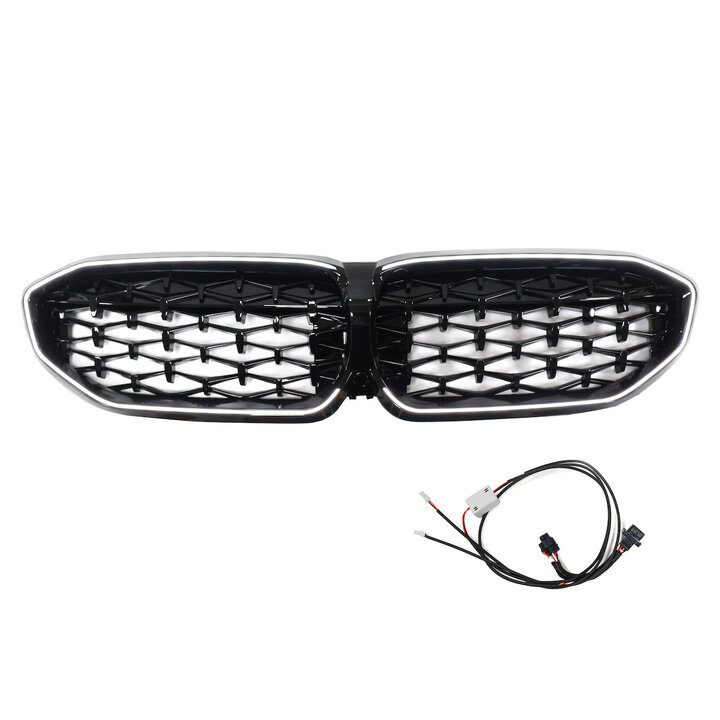 Diamond grillen glanzend zwart met LED verlichting passend voor BMW 3 serie G20 en G21 model 2019 - 2022