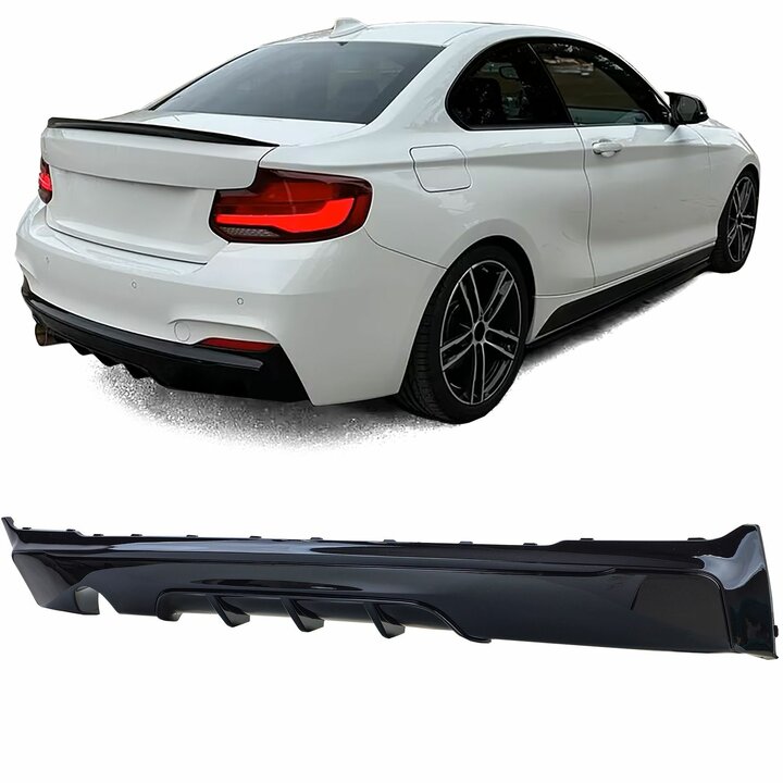 Performance look diffuser glanzend zwart passend voor BMW 2 serie F22 en F23 met uitlaat enkel links