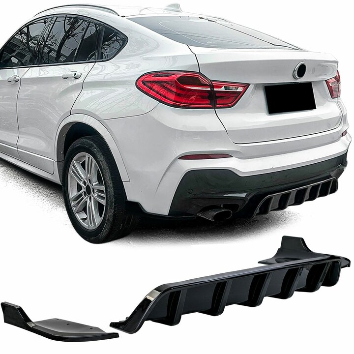 Glanzend zwarte performance look diffuser passend voor BMW X4 F26 met M pakket achterbumper model 2014 - 2018