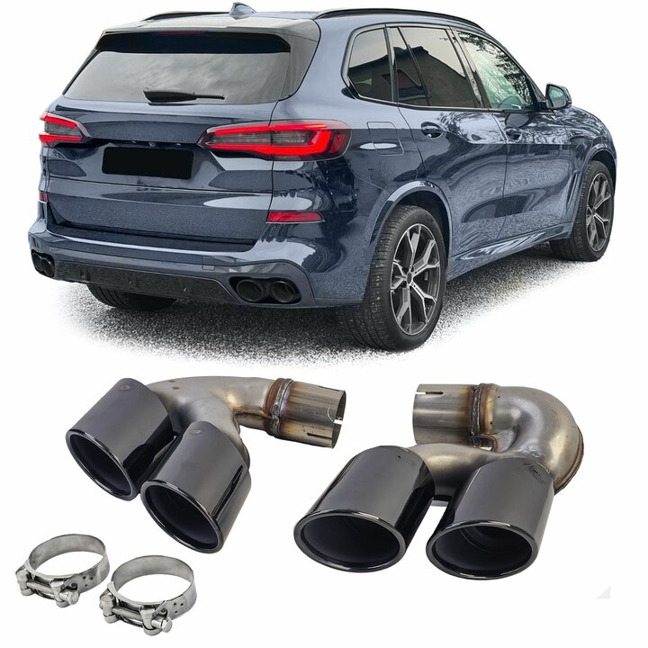 Uitlaat sierstukken glanzend zwart passend voor BMW X5 G05, X6 G06 en X7 G07 40i