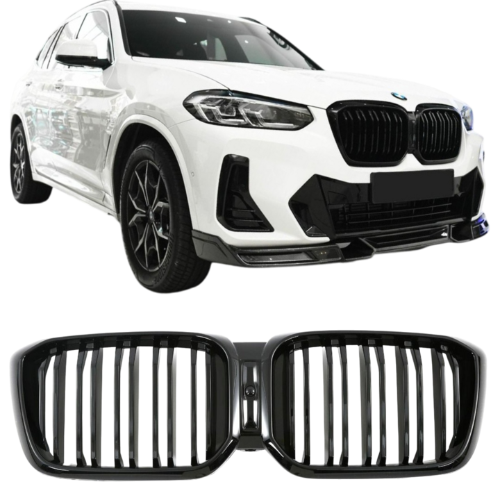 Glanzend zwarte grill dubbelspijls passend voor BMW X3 G01 LCI en X4 G02 LCI