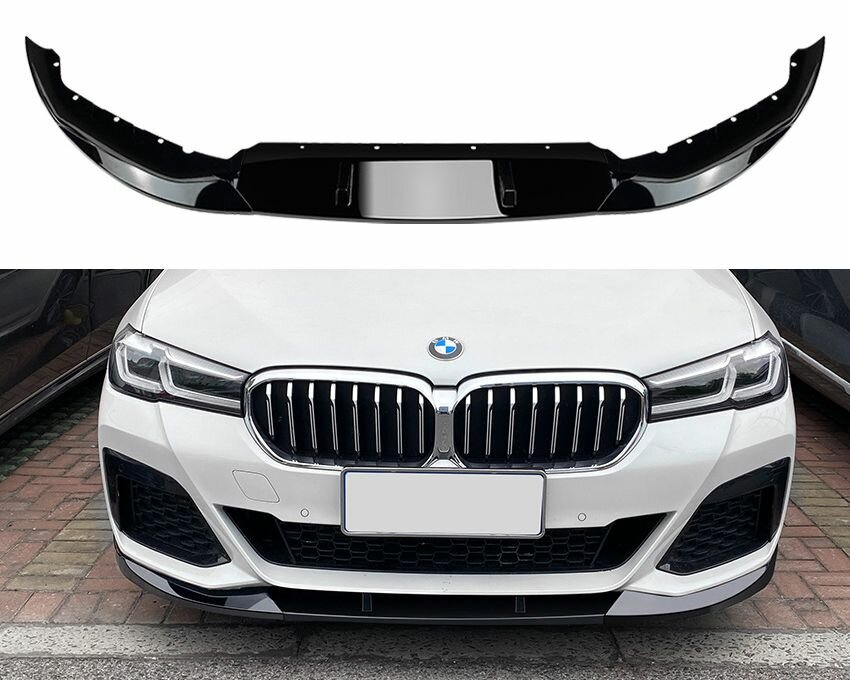 Glanzend zwart frontlip passend voor BMW 5 serie G30 LCI en G31 LCI met M pakket voorbumper