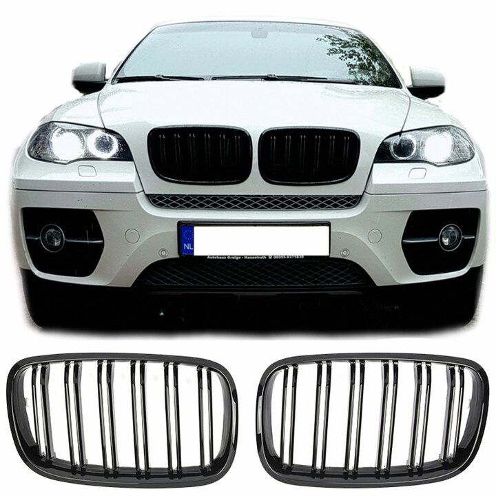 Dubbelspijls grillen glanzend zwart passend voor BMW X5 E70 en X6 E71