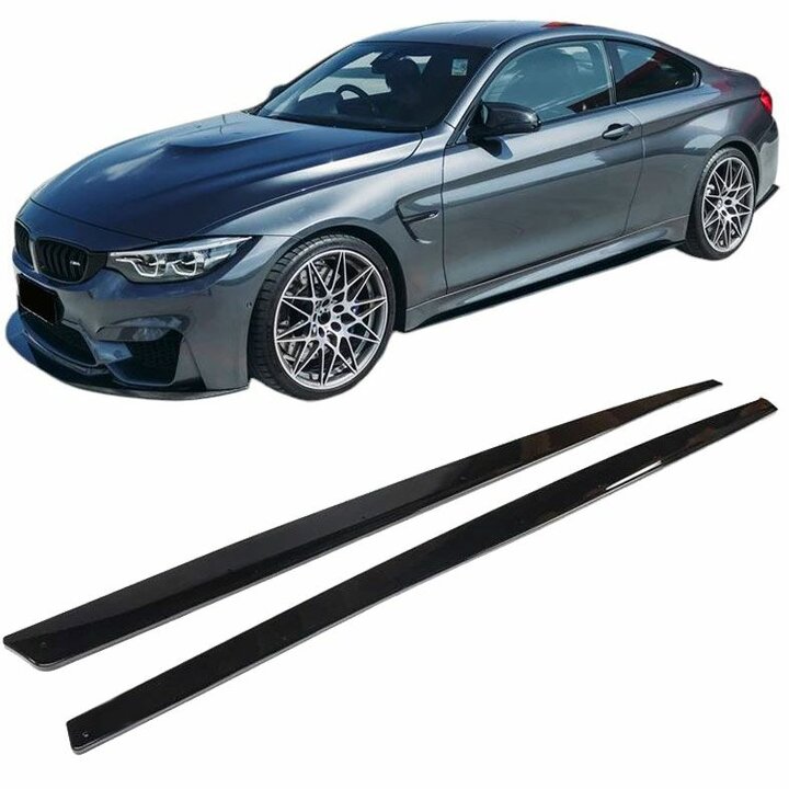 Glanzend zwarte sideskirt aanzets passend voor BMW M3 F80 en M4 F82 en M4 F83