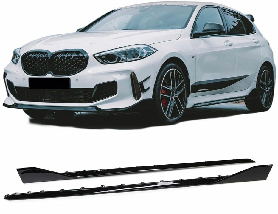 Glanzend zwarte sideskirt aanzets passend voor BMW 1 serie F40 met M pakket sideskirts