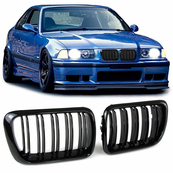 Glanzend zwarte dubbelspijls grillen passend voor BMW 3 serie E36 1996 - 2000 