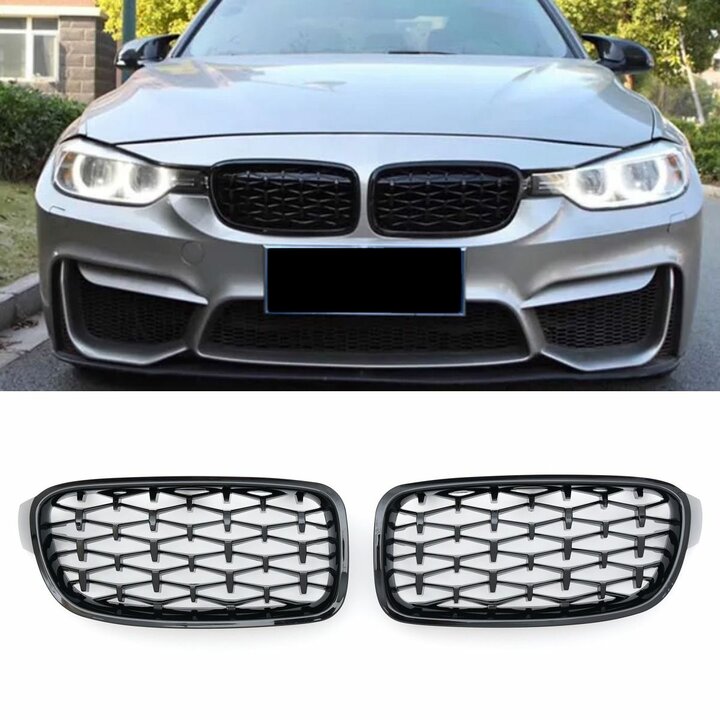Diamond grillen glanzend zwart passend voor BMW 3 serie F30 en F31 