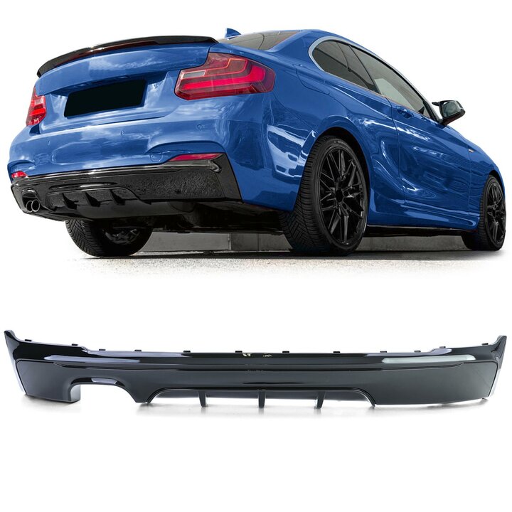 Performance look diffuser glanzend zwart uitlaat links passend voor BMW 2 serie F22 en F23 met M pakket achterbumper