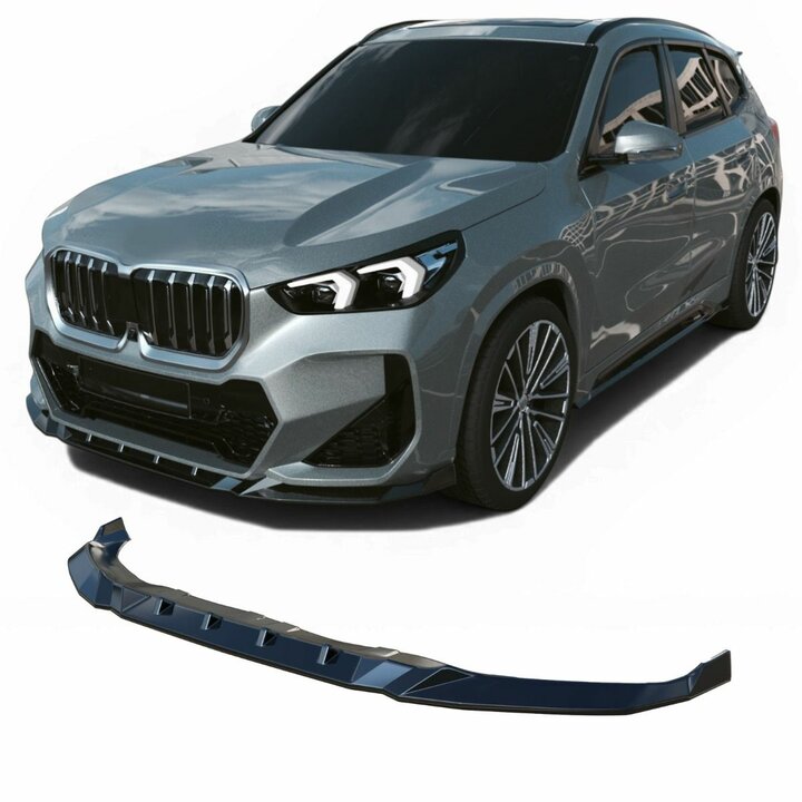 Glanzend zwarte frontlip passend voor BMW X1 U11 model vanaf 2022 met M pakket voorbumper