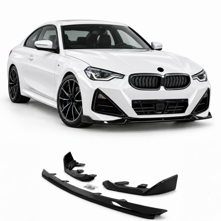 Glanzend zwarte frontlip performance look passend voor BMW 2 serie G42 met M pakket voorbumper
