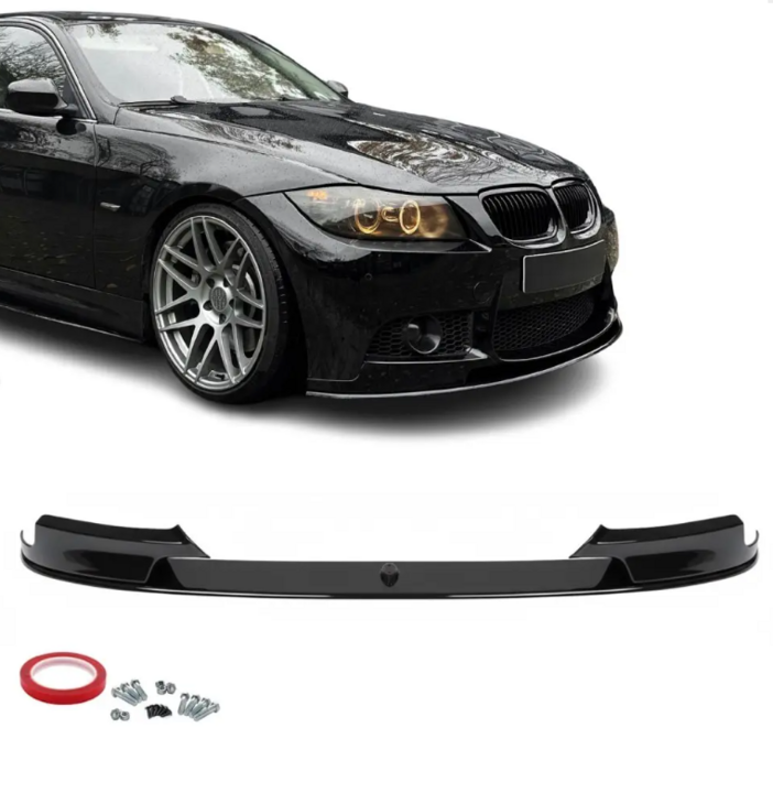 Glanzend zwarte frontlip passend voor BMW 3 serie E90 en E91 met EVO-look voorbumper model 2005 - 2011