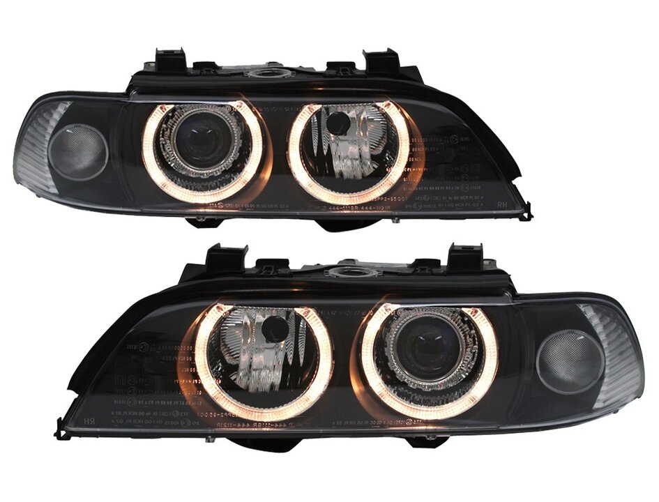 Xenon koplampen met witte knipperlichten en angel eyes passend voor BMW 5 serie E39 facelift model 2000 - 2003